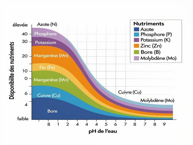 Graphique montrant la disponibilité des nutriments selon le pH de l'eau